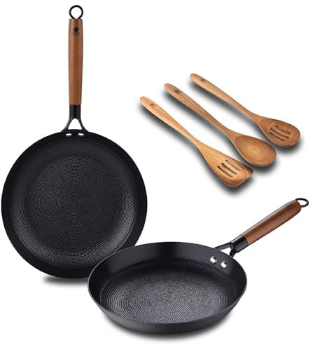 MasterPRO ODIN - Kit di cottura: padella da 24 e 28 cm - 3 utensili - Ghisa di alta qualità - rivestimento ceramico antiaderente - manici in acacia - adatto a tutti i fornelli - senza PFAS