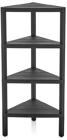 DIVCHI 4 Tier Corner Shelf Triangle Space-Saving Freestanding Shelving Unit | Storage Shelves | Display Rack | Bookcase | Kitchen Stand | Living Room Organiser | Bedroom Bookshelf (Black)