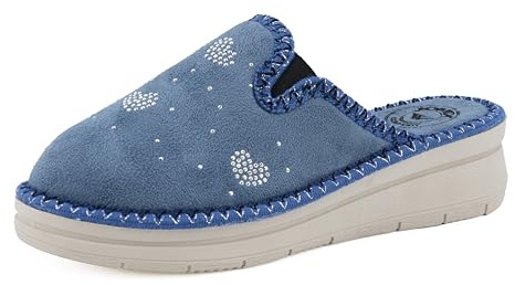 JOMIX Pantofole Donna Inverno da Casa Calde Ciabatte Tacco Zeppa Termiche Comode e Morbide Made in Italy ITD2165-8 (Avion, 37)