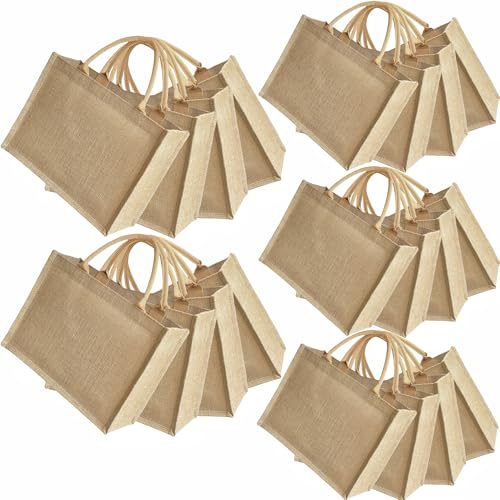 GOQAGA 20 PCS burlap tote bags jute bridesmaid gift burlap gift bags with handles leisure travel vacation 13.8×5.5×10.5 inch L