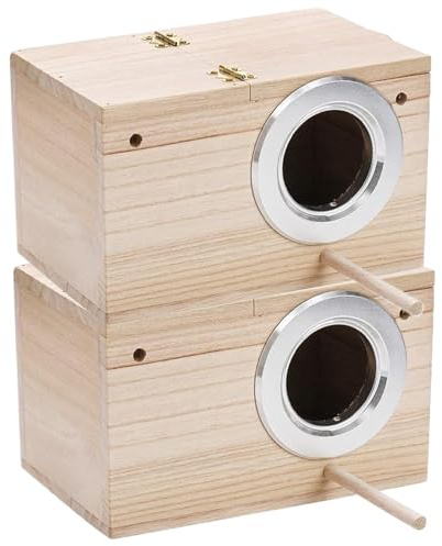 Lot de 2 nichoirs pour perruches 20,3 x 12,7 x 12,7 cm, nichoir pour calopsittes en bois avec perchoir de porte et couvercle ouvrable, nichoir naturel robuste pour cage, nid d'oiseau, nichoir pour cag