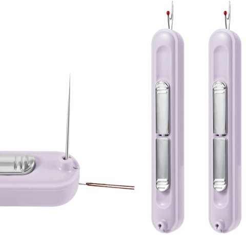 2 St 2-in-1 Nadeleinfädler und Nahttrenner, Werkzeuge zum Einfädeln und Entfernen von Fäden Dehnbar Nahttrenner zum Nähen Nadeleinfädler und Nahttrenner für Bastelarbeiten Quiltzubehör (Lila)