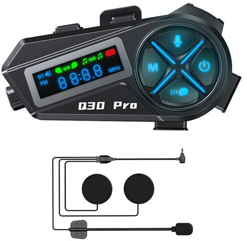 OBEST Interfono Moto,BT 5.4 Casco Moto Auricolare con Hi-Fi Stereo Doppia Riduzione del Rumore e Funzione FM,Autonomia Fino a 15 Ore, Mp3, Impermeabile, Universale