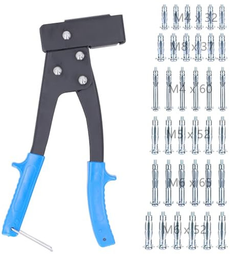 Montagezang für Hohlraumdübel Set, Hohlraumdübel Metal, Hohlraumdübel Zange, mit 36 Pcs M4, M5, M6 M8 Hohlraum Metalldübel mit Schrauben, Hohlraumbefestigung Montagezange