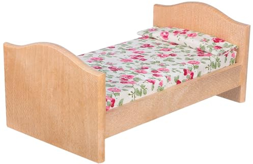 Toyvian Letto per bambole in miniatura in legno, accessorio per la casa delle bambole, mobile fai da te, 14 x 8 x 6 cm, mobile decorativo per bambole per bambini, casa giocattolo, camera da letto