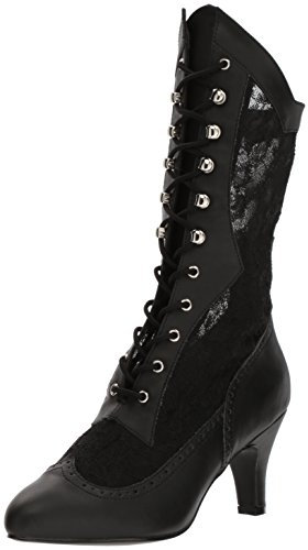 Pleaser Damen Div1050/Bpu-salc Stiefeletten, Schwarzes Kunstleder-Satin Spitze, 48 EU