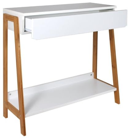 The Home Deco Factory HD6299 Ida Konsole, skandinavischer Stil, aus Holz, mit Schublade, 83,80 x 34,00 x 77,00 cm, Weiß