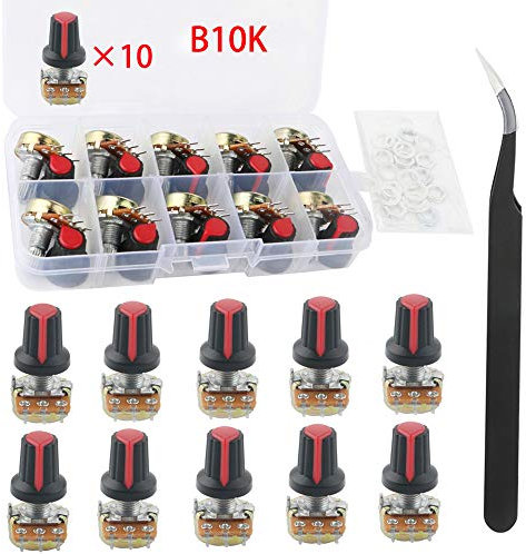 RUNCCI-YUN Potentiometer 10K 3 Terminal Drehpotentiometer mit Kappenmuttern und Unterlegscheibe (B10K-10PCS)