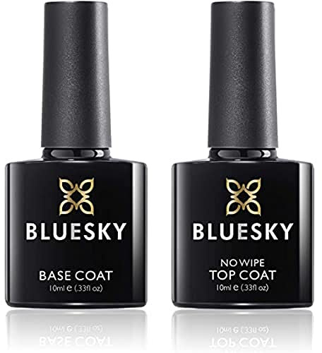 Bluesky Gel Nail Polish Set, 9th Anniversary Set 1, Base Coat and No Wipe Top Coat, Long Lasting, Shiny, High Gloss Finish, Clear 2 x 10 ml (Requires Curing Under LED UV Lamp)