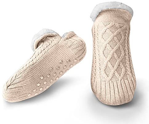 Litthing Kuschelsocken Strick Bodensocken Warme Wintersocken, Bestickte Stoppersocken Rutschsichere Hausschuhe Dicke Socken Gestrickte Bettsocken Haushalt Socken Weihnachtssocken