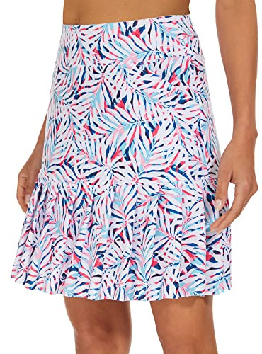 M MOTEEPI Jupes de golf de 48,3 cm pour femme, longueur genou, ourlet à volants, jupe de tennis, jupe-short athlétique pour l'entraînement, la course à pied, Feuille rose., Taille XL