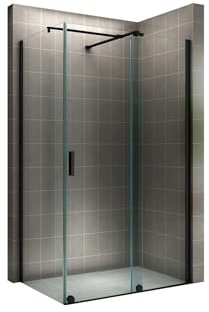 i-flair Mampara de ducha NADINE 130 x 100 cm, con puerta corredera en negro, vidrio templado de seguridad de 8 mm, cristal transparente, se puede montar a la izquierda y a la derecha