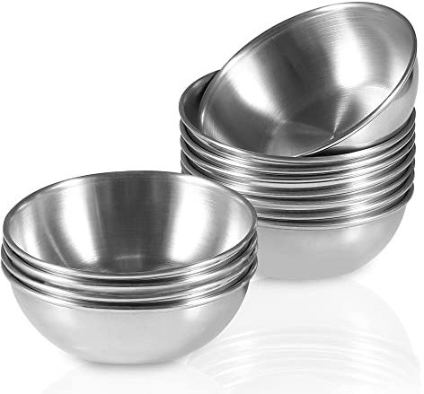 Amytalk 12 Pack 3.5inch Stainless Steel Sauce Dishes Mini Individual Saucers Bowl Round Seasoning Dishes Sushi Dipping Bowl Appetizer Plates, Sliver