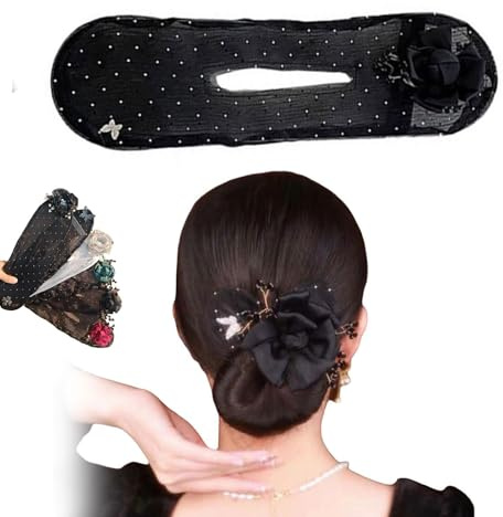 YXRRVING Hair Bun Maker,Floral Design Dotted Maker,Hand Embroidered Flowers Deft Maker,Flower Roller,Deft Twister, Exquisite Maker for Women Girl Mesh styleing Accessories