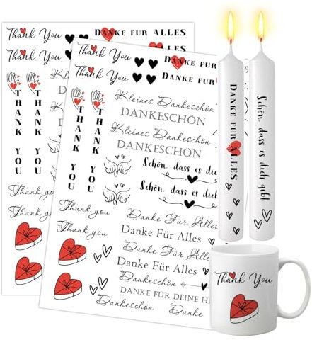 Ronoza 2 Stück Kerzentattoos, Kerzentattoos Danke, Danke Kerze, Kerzenfolie Dankeschön, Kerzentattoos Sprüche Wasserschiebefolie für Kerzen/Keramik, Schön, dass es dich gibt (Danke A, 30x20cm)