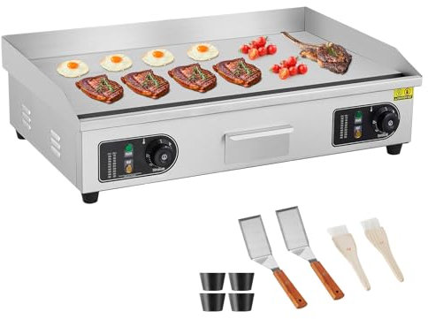 VEVOR Kommerzielle elektrische Grillplatte, 4400 W Arbeitsplatte, flacher Grill, 73,7 cm Edelstahl-Grillplatte mit 2 Schaufeln und 2 Bürsten für Zuhause oder Restaurant, 50 °C bis 300 °C, einstellbare