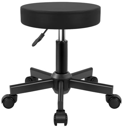 KKTONER Sgabello da Ufficio con Ruote Seduta Rotonda in Pelle PU Altezza Regolabile 45-60cm Sedia da Lavoro Nera