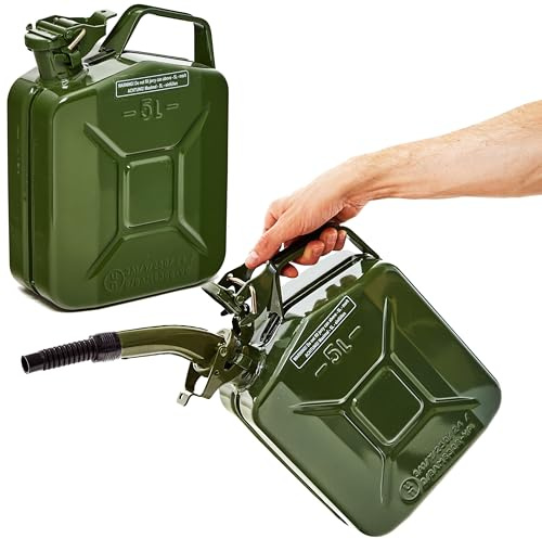 BW® Bränsletank, metall, bensindunk, 2 x 5 liter med pip olivgrön RAL 6003 TÜV-testad och UN-godkänd Tillverkad i Europa