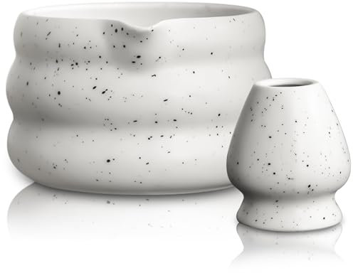 GOMETY 2-Teilige Matcha-Schüssel, Traditionelle Matcha-Teeschale, 18 OZ Matcha-Keramikschale, Matcha-Schale Chawan, Teeschalen für Matcha, Keramik-Matcha-Schale für die Matcha-Zeremonie (Weiß)