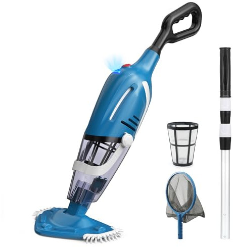 Enhulk PC40 Cordless Pool Vacuum with Pool Net, Upgraded 80 Mins Runtime, 18.5 GPM Powerful Suction, 76.8'' Telescopic Pole, 1 Filters, Handheld Pool Cleaner for Above Ground & Inground Pools