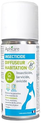 Aphicare - Insecticide habitat - spray diffuseur - Puces, Tiques, Punaises de lit - 150 ml - 36 m² - Efficacité Prouvée - Fabriqué en France