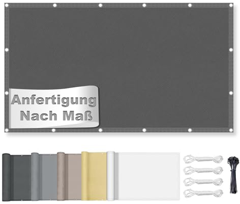 Sonnensegel wasserdicht reißfest mit Ösen 95% UV-Schutz 1x2M Dunkelgrau