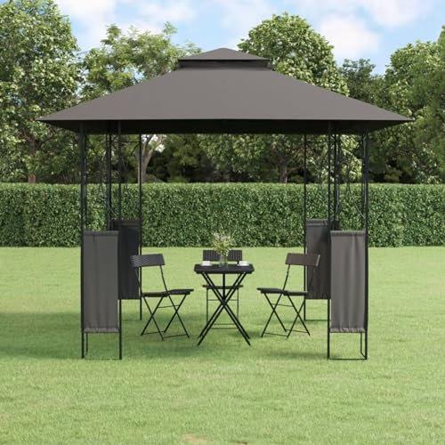 Verderoom Pergola Pavillon 3x3m Wasserdicht Stabil Winterfest Gartenpavillon Metall mit Doppeldach Gartenzelt Partyzelt Gartenpavillon für Strand Hochzeit Camping Anthrazit 300x300x270 cm Stahl-