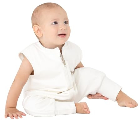 DANKA® Baby sommarsovsäck med ben – tunn sovsäck med fötter av 100 % bomull – Oeko-TEX, dragkedja, andas – för vår, sommar och höst (vit, 18–36 månader)