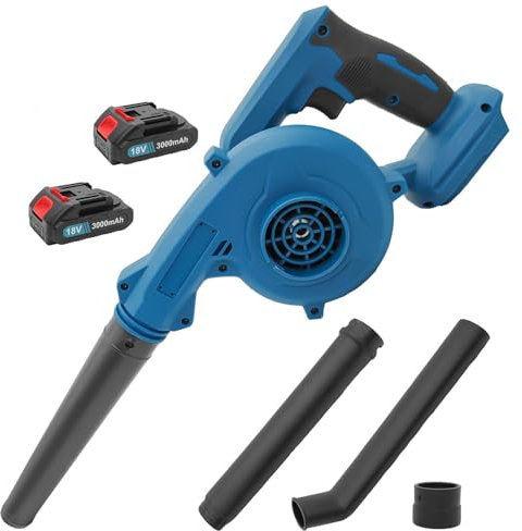 Laubbläser Akku 260km/h, 18V Akku Laubbläser, Akkus Gebläse mit 2X 3000 mAh Batterie und Ladegerät, Kompatibel mit Makita 18V Akkus, 20000RPM Laubbläsers mit akkus und ladegerät