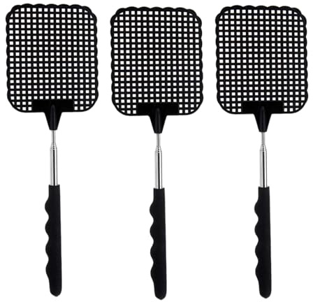 Alfven Frdelma Tapettes à Mouches Extensible, Lot de 3 Tapettes à Mouches Robustes télescopiques réglables de 26,5 cm à 73 cm pour moustiques et Insectes (Noir)