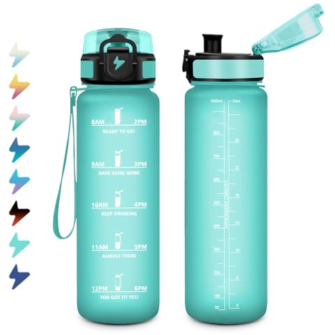 Borraccia 1 Litro, Bottiglia Motivazionale con Filtro, a Prova di Perdite, Bottiglia Acqua Sportiva con Indicatore del Tempo, Facile da Aprire, Borraccia Palestra per Fitness, Viaggi, Scuola