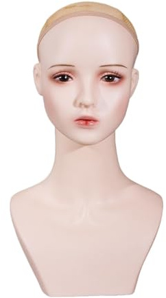 harayaa Tête de mannequin femme, présentoir à perruques, accessoire de présentation avec maquillage, buste pour chapeau, lunettes, foulards, casquettes et