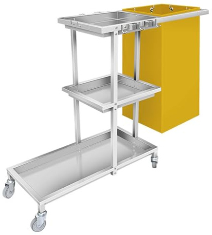 Carro de limpieza de acero inoxidable, carrito de limpieza comercial, carrito rodante resistente con soporte para escoba y trapeador, carrito de limpieza para hoteles, supermercados y oficinas.