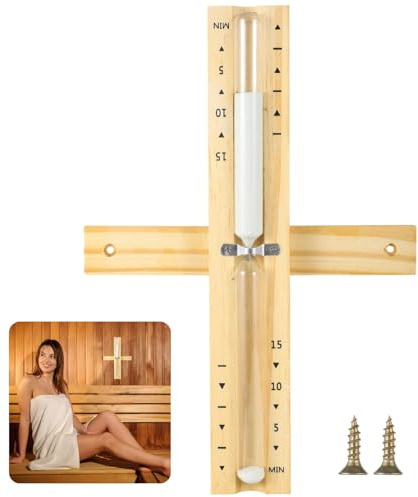 Reloj de arena para sauna, temporizador de arena de 15 minutos, reloj de arena de madera, temporizador de cristal de hora con accesorios de sauna de arena, reloj de arena giratorio resistente al calor
