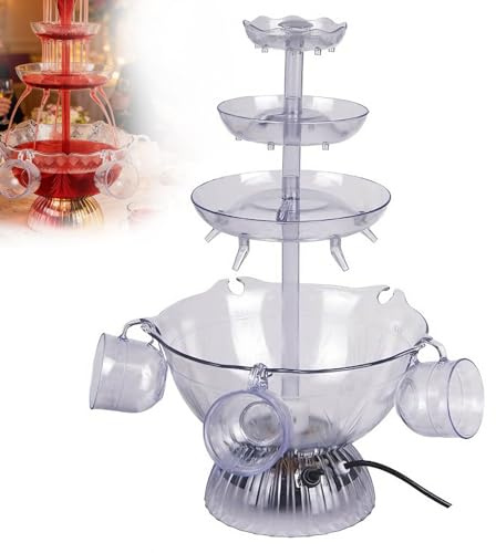 3-vånings festdryckfontän, elektrisk dryckesfontän med LED-bas, 5 återanvändbara koppar, rödvinsdispenser för cocktail för bröllop, fest, fester