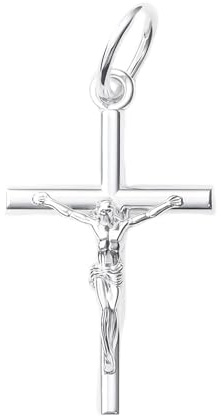 Only faith Colgante Cruz de Plata de Ley 925, Crucifijo Religioso, Diseño Clásico con Relieve, Joyería Unisex para Comunión y Bautizo (Cruz Tubular Clásica)