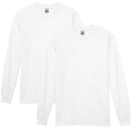 Gildan Men's Heavy Cotton Long Sleeve T-Shirt, Style G5400, 2-Pack, White, X-Large