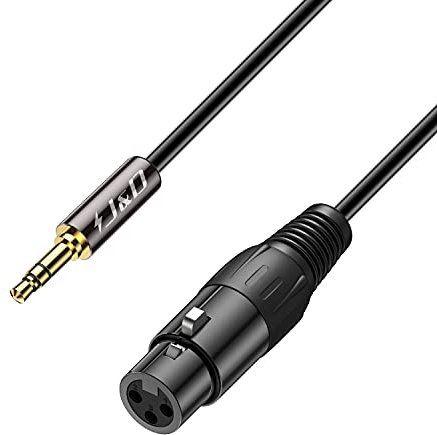 J&D Cavo Microfono XLR a 3,5 mm, Placcato Oro Robusto, Adattatore Bilanciato XLR Femmina a TRS Maschio 1/8 Pollice per Fotocamera DSLR, Camcorder, Scheda Audio Computer, 0,9 Metri