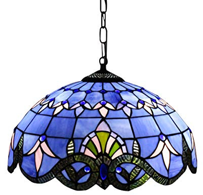 Lámpara de Techo Colgante Barrocos De Estilo Tiffany,Lámparas de Araña Con Pantalla De Vitral Mediterránea, Lámparas de Suspensión Vintage Para Dormitorio, Sala De Estar, Isla De Cocina,Azul,40cm