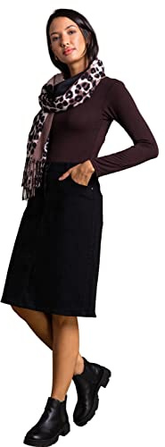 Roman Denim Skirt with Pockets for Women UK - Ladies Jean Skirts Cotton Stretch Mid Wash Fitted A Line Casual Smart Work Office Knee Length Flattering Slimming