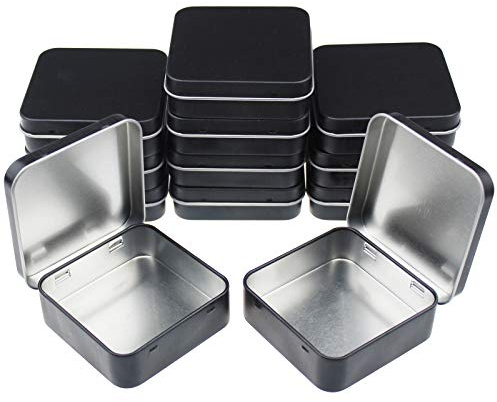Goodma 12 Pieces Square Metal Empty Tins Home Storage Containers Organizer Mini Box with Hinged Lid, 2.76 x 2.76 x 0.79 inch (Black)