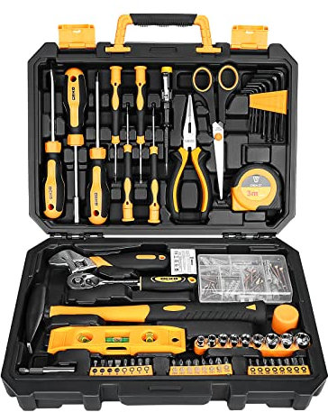 DEKOPRO 138 Piece Home Tool Kit, Universal Repair Tool Set with Plastic Tool Box Storage Case
