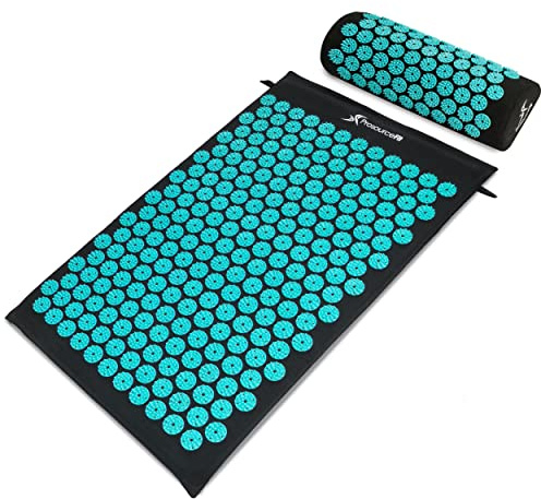 ProsourceFit Acupressure Mat and Pillow Set for Back/Neck Pain Relief and Muscle Relaxation, Large - Black/Aqua