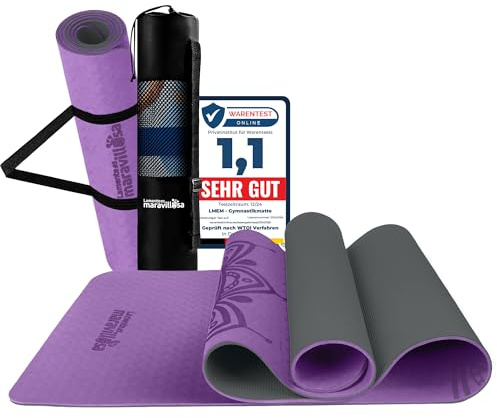 LA MENTE ES MARAVILLOSA - Gymnastikmatte, Rutschfest Yogamatte inkl. Tragegurt + Tasche + Übungs-E-Book, Gepolstert, Hautfreundliches TPE für Fitness/Pilates/Workout 183x61 cm (Mandala, Lila/Schwarz)