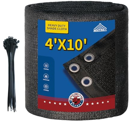 MVPNET 4x10Ft Garden Privacy Fence Screen, 145GSM Heavy Duty 90% Blockage Windbreak Mesh Tarp with Reinforced Edges & Anti-Rust Grommets, Includes Zip Ties for Garden, Yard, Backyard, Outdoor, Black