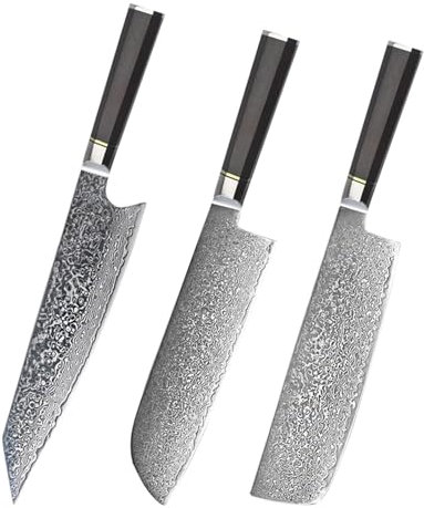FBITE Cuchillo de Chef VG10 de acero damasco, cuchillo de corte afilado for verduras, carne en rodajas, Juego de cuchillos de cocina de 1-3 piezas, cuchillo Sashimi de ébano