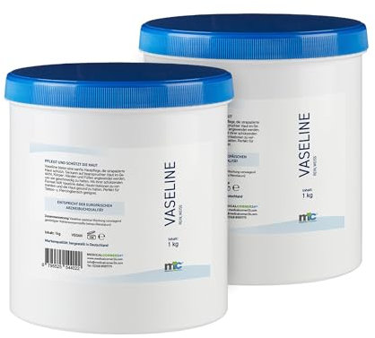 Medicalcorner24 Medizinische Vaselin für Tattoo- u. Piercingbereich, Hautpflege, rein, weiß, 2 x 1 kg, Made in Germany, Zusammensetzung: Vaseline