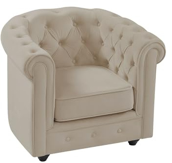 Vente-unique-Poltrona in Velluto Beige - CHESTERFIELD