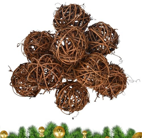 Dokeno 10 Pezzi Palline Vimine, Sfere Decorativo Rattan, Palline Rattan