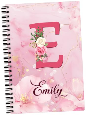 EnvyFone Personalised A5 Notebook | Pink Marble Effect with Flowers | Add Name and Initial - for School Homework or Work Girls Ladies Friend Teachers Colleagues Present - Floral